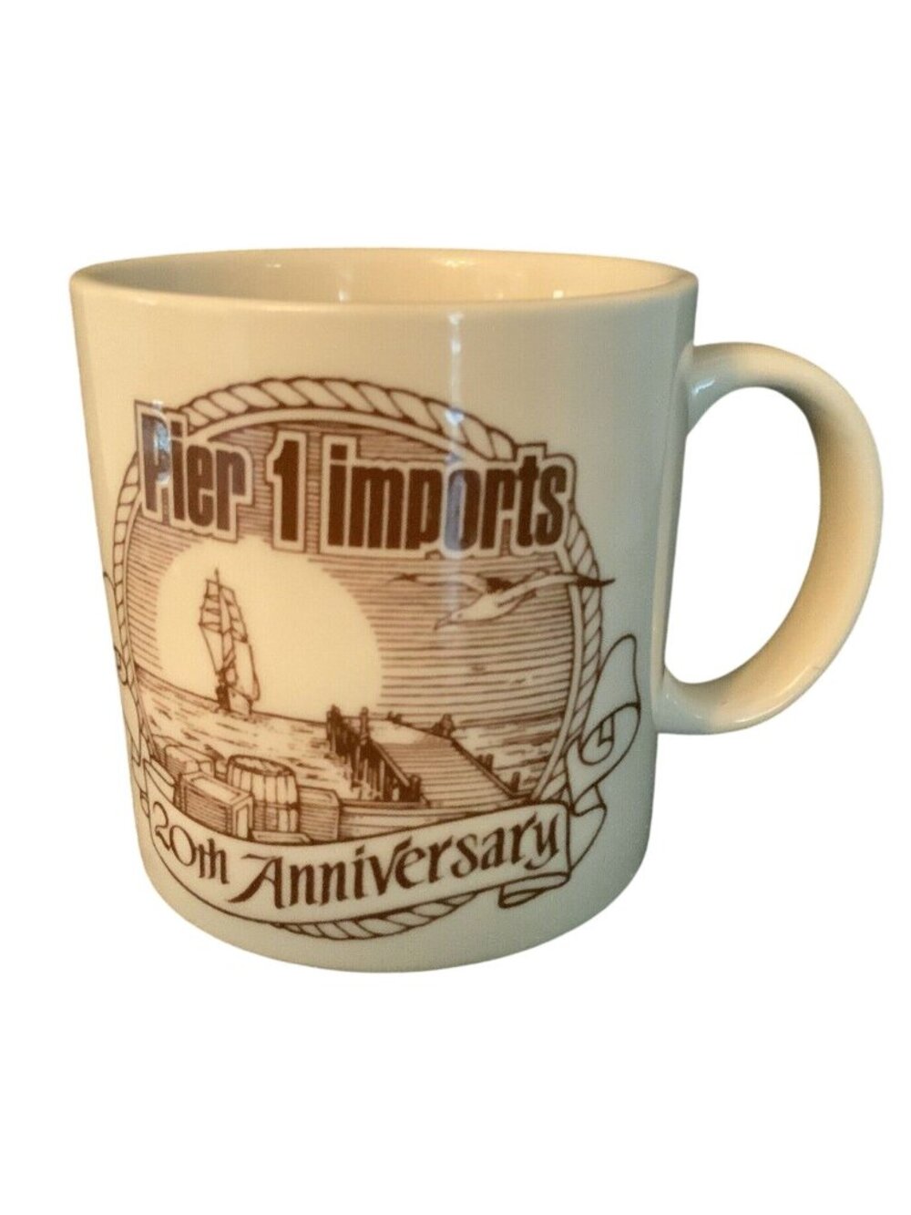 Pier 1 Imports 20th Anniversary Ceramic Coffee Mug Cup With Nautical Print
